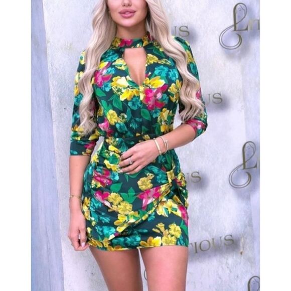 NWT Zara Blogger’s Favorite Floral Satin Effect Cutout Long Sleeve Mini Dress - Picture 7 of 16